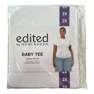 Edited by Remi Bader Women's Soft Stretch Baby Tee White Size 2X MSRP$39 NWT